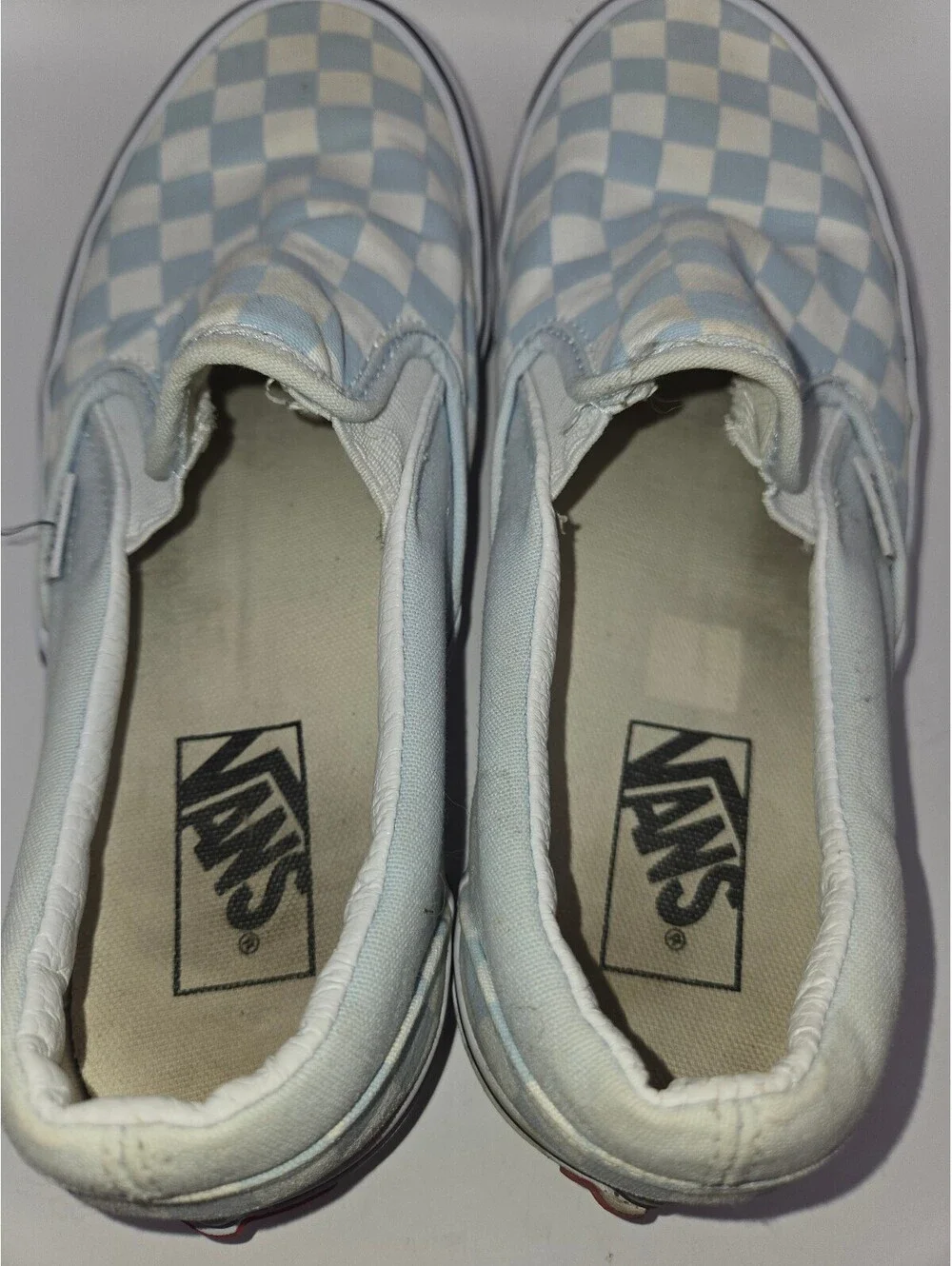 Vans Classic Slip On Checkerboard Light Blue White Shoes - Women's 8.5 / Men's 7